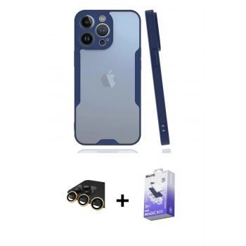 MARSİLYAN™- iPhone 14 Pro Max Kılıf Atlas Asil Serisi - Siyah Bilvis 5in1 5D Magic Hayalet Cam Ekran Koruyucu + Raze Metal Kamera Lens - GD