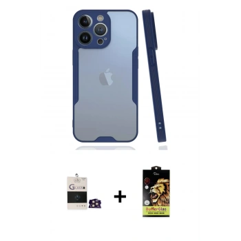 MARSİLYAN™- iPhone 14 Pro Max Kılıf Atlas Asil Serisi - Siyah Buffer Cam Ekran Koruyucu + Bilvis Titan Kamera Lens - GD