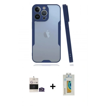 MARSİLYAN™- iPhone 14 Pro Max Kılıf Atlas Asil Serisi - Siyah Polymer Nano Ekran Koruyucu + Bilvis Titan Kamera Lens - GS