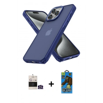 MARSİLYAN™- iPhone 14 Pro Max Kılıf Atlas Form - Siyah 18D Cam Ekran Koruyucu + Bilvis Titan Kamera Lens - GS