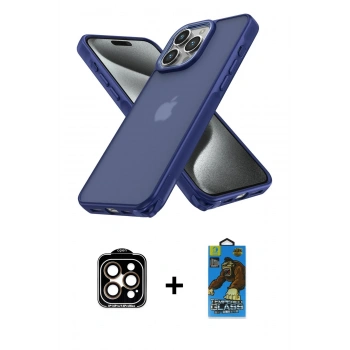 MARSİLYAN™- iPhone 14 Pro Max Kılıf Atlas Form - Siyah 18D Cam Ekran Koruyucu + PVD Metal Kamera Lens - TU