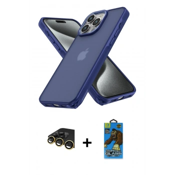 MARSİLYAN™- iPhone 14 Pro Max Kılıf Atlas Form - Siyah 18D Cam Ekran Koruyucu + Raze Metal Kamera Lens - GD