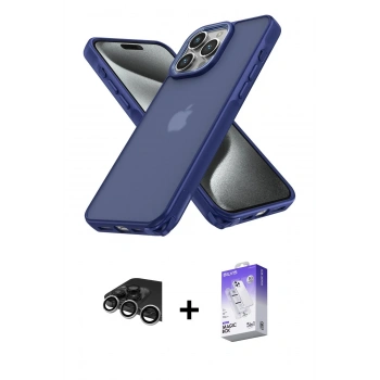 MARSİLYAN™- iPhone 14 Pro Max Kılıf Atlas Form - Siyah Bilvis 5in1 3D Magic Cam Ekran Koruyucu + Raze Metal Kamera Lens - GS
