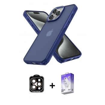 MARSİLYAN™- iPhone 14 Pro Max Kılıf Atlas Form - Siyah Bilvis 5in1 3D Magic Cam Ekran Koruyucu + PVD Metal Kamera Lens - TU