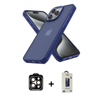 MARSİLYAN™- iPhone 14 Pro Max Kılıf Atlas Form - Siyah Bilvis Hayalet Cam Ekran Koruyucu + PVD Metal Kamera Lens - TU