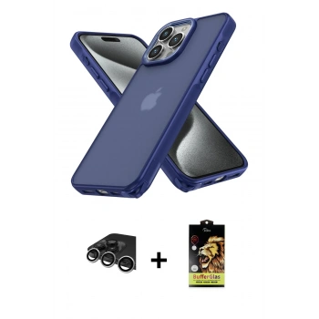 MARSİLYAN™- iPhone 14 Pro Max Kılıf Atlas Form - Siyah Buffer Cam Ekran Koruyucu + Raze Metal Kamera Lens - GS