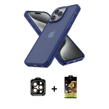 MARSİLYAN™- iPhone 14 Pro Max Kılıf Atlas Form - Siyah Buffer Cam Ekran Koruyucu + PVD Metal Kamera Lens - TU