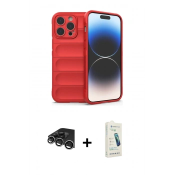 MARSİLYAN™- iPhone 14 Pro Max Kılıf Atlas Koleksiyonu - Şeffaf Pasifik Cam Ekran Koruyucu + Raze Metal Kamera Lens - GS