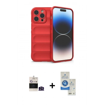 MARSİLYAN™- iPhone 14 Pro Max Kılıf Atlas Koleksiyonu - Şeffaf Royal Nano Ekran Koruyucu + Bilvis Titan Kamera Lens - DNMR