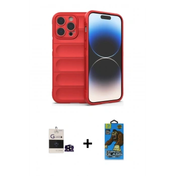 MARSİLYAN™- iPhone 14 Pro Max Kılıf Atlas Koleksiyonu - Siyah 18D Cam Ekran Koruyucu + Bilvis Titan Kamera Lens - SH