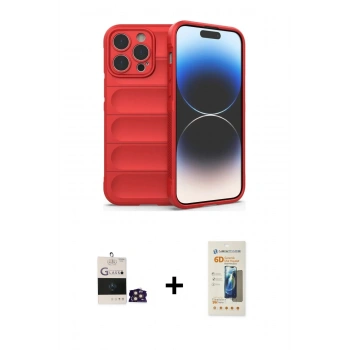 MARSİLYAN™- iPhone 14 Pro Max Kılıf Atlas Koleksiyonu - Siyah 6D Mat Seramik Hayalet Nano Ekran Koruyucu + Bilvis Titan Kamera Lens - GD