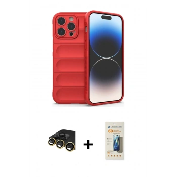 MARSİLYAN™- iPhone 14 Pro Max Kılıf Atlas Koleksiyonu - Siyah 6D Mat Seramik Hayalet Nano Ekran Koruyucu + Raze Metal Kamera Lens - GD