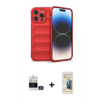 MARSİLYAN™- iPhone 14 Pro Max Kılıf Atlas Koleksiyonu - Siyah 6D Mat Seramik Hayalet Nano Ekran Koruyucu + Bilvis Titan Kamera Lens - GS