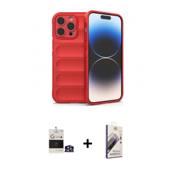 MARSİLYAN™- iPhone 14 Pro Max Kılıf Atlas Koleksiyonu - Siyah Bilvis 3D Mat Cam Ekran Koruyucu + Bilvis Titan Kamera Lens - GS