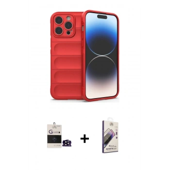 MARSİLYAN™- iPhone 14 Pro Max Kılıf Atlas Koleksiyonu - Siyah Bilvis 3D Mat Cam Ekran Koruyucu + Bilvis Titan Kamera Lens - SH