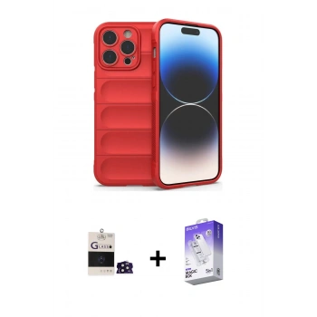 MARSİLYAN™- iPhone 14 Pro Max Kılıf Atlas Koleksiyonu - Siyah Bilvis 5in1 3D Magic Cam Ekran Koruyucu + Bilvis Titan Kamera Lens - DNMR