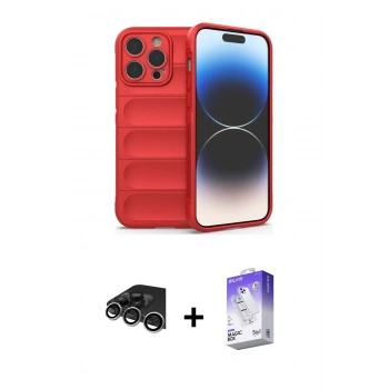 MARSİLYAN™- iPhone 14 Pro Max Kılıf Atlas Koleksiyonu - Siyah Bilvis 5in1 3D Magic Cam Ekran Koruyucu + Raze Metal Kamera Lens - GS