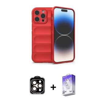 MARSİLYAN™- iPhone 14 Pro Max Kılıf Atlas Koleksiyonu - Siyah Bilvis 5in1 3D Magic Cam Ekran Koruyucu + PVD Metal Kamera Lens - TU