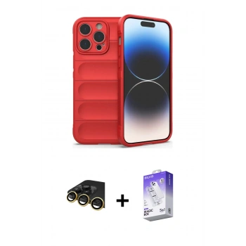 MARSİLYAN™- iPhone 14 Pro Max Kılıf Atlas Koleksiyonu - Siyah Bilvis 5in1 3D Magic Cam Ekran Koruyucu + Raze Metal Kamera Lens - GD
