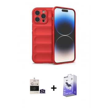 MARSİLYAN™- iPhone 14 Pro Max Kılıf Atlas Koleksiyonu - Siyah Bilvis 5in1 5D Magic Hayalet Cam Ekran Koruyucu + Bilvis Titan Kamera Lens - GS