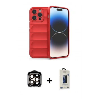 MARSİLYAN™- iPhone 14 Pro Max Kılıf Atlas Koleksiyonu - Siyah Bilvis Hayalet Cam Ekran Koruyucu + PVD Metal Kamera Lens - TU
