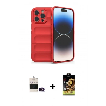 MARSİLYAN™- iPhone 14 Pro Max Kılıf Atlas Koleksiyonu - Siyah Buffer Cam Ekran Koruyucu + Bilvis Titan Kamera Lens - GD