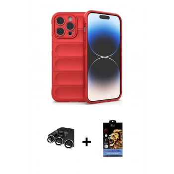 MARSİLYAN™- iPhone 14 Pro Max Kılıf Atlas Koleksiyonu - Siyah Buffer Hayalet Cam Ekran Koruyucu + Raze Metal Kamera Lens - GS