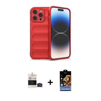 MARSİLYAN™- iPhone 14 Pro Max Kılıf Atlas Koleksiyonu - Siyah Buffer Hayalet Cam Ekran Koruyucu + Bilvis Titan Kamera Lens - SH
