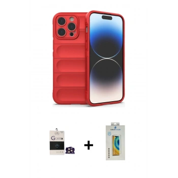 MARSİLYAN™- iPhone 14 Pro Max Kılıf Atlas Koleksiyonu - Siyah Polymer Nano Ekran Koruyucu + Bilvis Titan Kamera Lens - GD