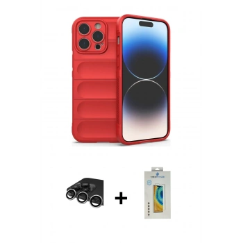 MARSİLYAN™- iPhone 14 Pro Max Kılıf Atlas Koleksiyonu - Siyah Polymer Nano Ekran Koruyucu + Raze Metal Kamera Lens - GS
