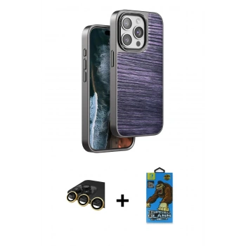 MARSİLYAN™- iPhone 14 Pro Max Kılıf Atlas Minimal Özel Seri - Siyah 18D Cam Ekran Koruyucu + Raze Metal Kamera Lens - GD