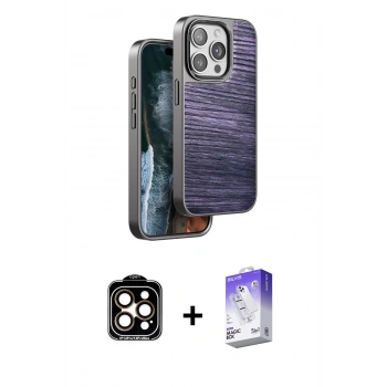 MARSİLYAN™- iPhone 14 Pro Max Kılıf Atlas Minimal Özel Seri - Siyah Bilvis 5in1 3D Magic Cam Ekran Koruyucu + PVD Metal Kamera Lens - TU
