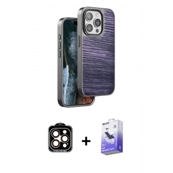 MARSİLYAN™- iPhone 14 Pro Max Kılıf Atlas Minimal Özel Seri - Siyah Bilvis 5in1 5D Magic Hayalet Cam Ekran Koruyucu + PVD Metal Kamera Lens - TU