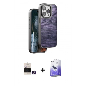 MARSİLYAN™- iPhone 14 Pro Max Kılıf Atlas Minimal Özel Seri - Siyah Bilvis 5in1 5D Magic Hayalet Cam Ekran Koruyucu + Bilvis Titan Kamera Lens - DNMR