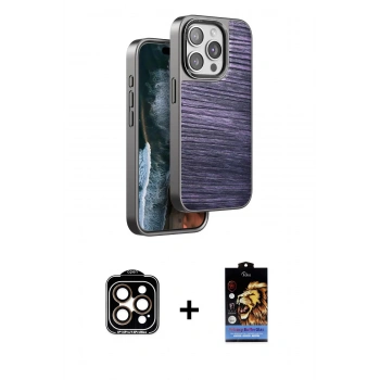 MARSİLYAN™- iPhone 14 Pro Max Kılıf Atlas Minimal Özel Seri - Siyah Buffer Hayalet Cam Ekran Koruyucu + PVD Metal Kamera Lens - TU