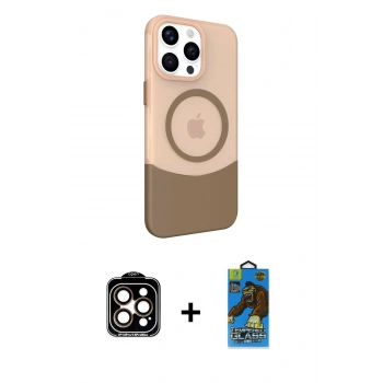 MARSİLYAN™- iPhone 14 Pro Max Kılıf Çekirdek Asil Özel Seri - Siyah 18D Cam Ekran Koruyucu + PVD Metal Kamera Lens - TU