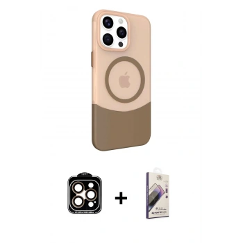 MARSİLYAN™- iPhone 14 Pro Max Kılıf Çekirdek Asil Özel Seri - Siyah Bilvis 3D Mat Cam Ekran Koruyucu + PVD Metal Kamera Lens - TU