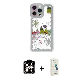 MARSİLYAN™- iPhone 14 Pro Max Kılıf Çekirdek Asil - Şeffaf Pasifik Cam Ekran Koruyucu + PVD Metal Kamera Lens - TU