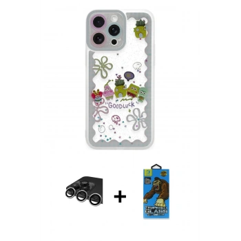 MARSİLYAN™- iPhone 14 Pro Max Kılıf Çekirdek Asil - Siyah 18D Cam Ekran Koruyucu + Raze Metal Kamera Lens - GS