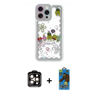 MARSİLYAN™- iPhone 14 Pro Max Kılıf Çekirdek Asil - Siyah 18D Cam Ekran Koruyucu + PVD Metal Kamera Lens - TU