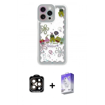 MARSİLYAN™- iPhone 14 Pro Max Kılıf Çekirdek Asil - Siyah Bilvis 5in1 3D Magic Cam Ekran Koruyucu + PVD Metal Kamera Lens - TU