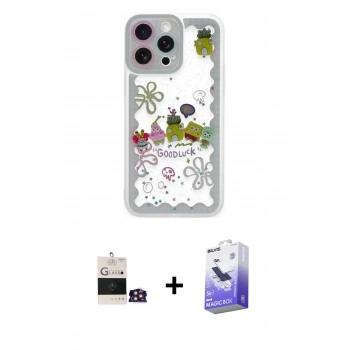 MARSİLYAN™- iPhone 14 Pro Max Kılıf Çekirdek Asil - Siyah Bilvis 5in1 5D Magic Hayalet Cam Ekran Koruyucu + Bilvis Titan Kamera Lens - GD