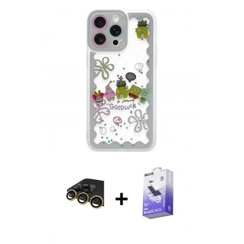MARSİLYAN™- iPhone 14 Pro Max Kılıf Çekirdek Asil - Siyah Bilvis 5in1 5D Magic Hayalet Cam Ekran Koruyucu + Raze Metal Kamera Lens - GD