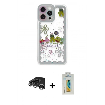 MARSİLYAN™- iPhone 14 Pro Max Kılıf Çekirdek Asil - Siyah Polymer Nano Ekran Koruyucu + Raze Metal Kamera Lens - GS