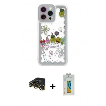 MARSİLYAN™- iPhone 14 Pro Max Kılıf Çekirdek Asil - Siyah Polymer Nano Ekran Koruyucu + Raze Metal Kamera Lens - GD