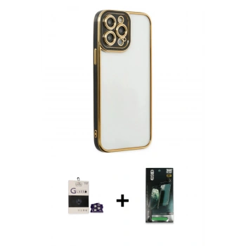 MARSİLYAN™- iPhone 14 Pro Max Kılıf Çekirdek Klasik Serisi - Şeffaf 360 Full Body Arka Koruyucu + Bilvis Titan Kamera Lens - GS