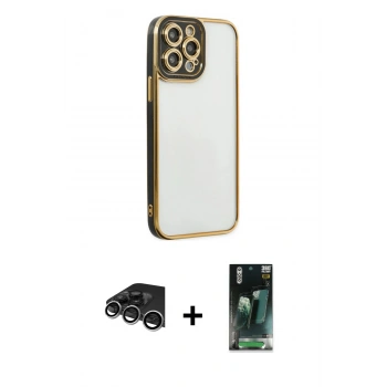 MARSİLYAN™- iPhone 14 Pro Max Kılıf Çekirdek Klasik Serisi - Şeffaf 360 Full Body Arka Koruyucu + Raze Metal Kamera Lens - GS