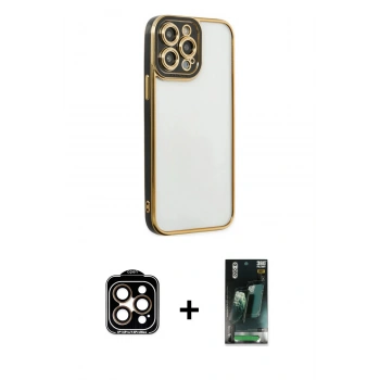 MARSİLYAN™- iPhone 14 Pro Max Kılıf Çekirdek Klasik Serisi - Şeffaf 360 Full Body Arka Koruyucu + PVD Metal Kamera Lens - TU