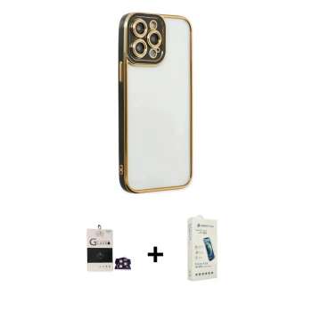 MARSİLYAN™- iPhone 14 Pro Max Kılıf Çekirdek Klasik Serisi - Şeffaf Pasifik Cam Ekran Koruyucu + Bilvis Titan Kamera Lens - GD