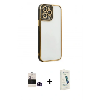 MARSİLYAN™- iPhone 14 Pro Max Kılıf Çekirdek Klasik Serisi - Şeffaf Pasifik Cam Ekran Koruyucu + Bilvis Titan Kamera Lens - SH